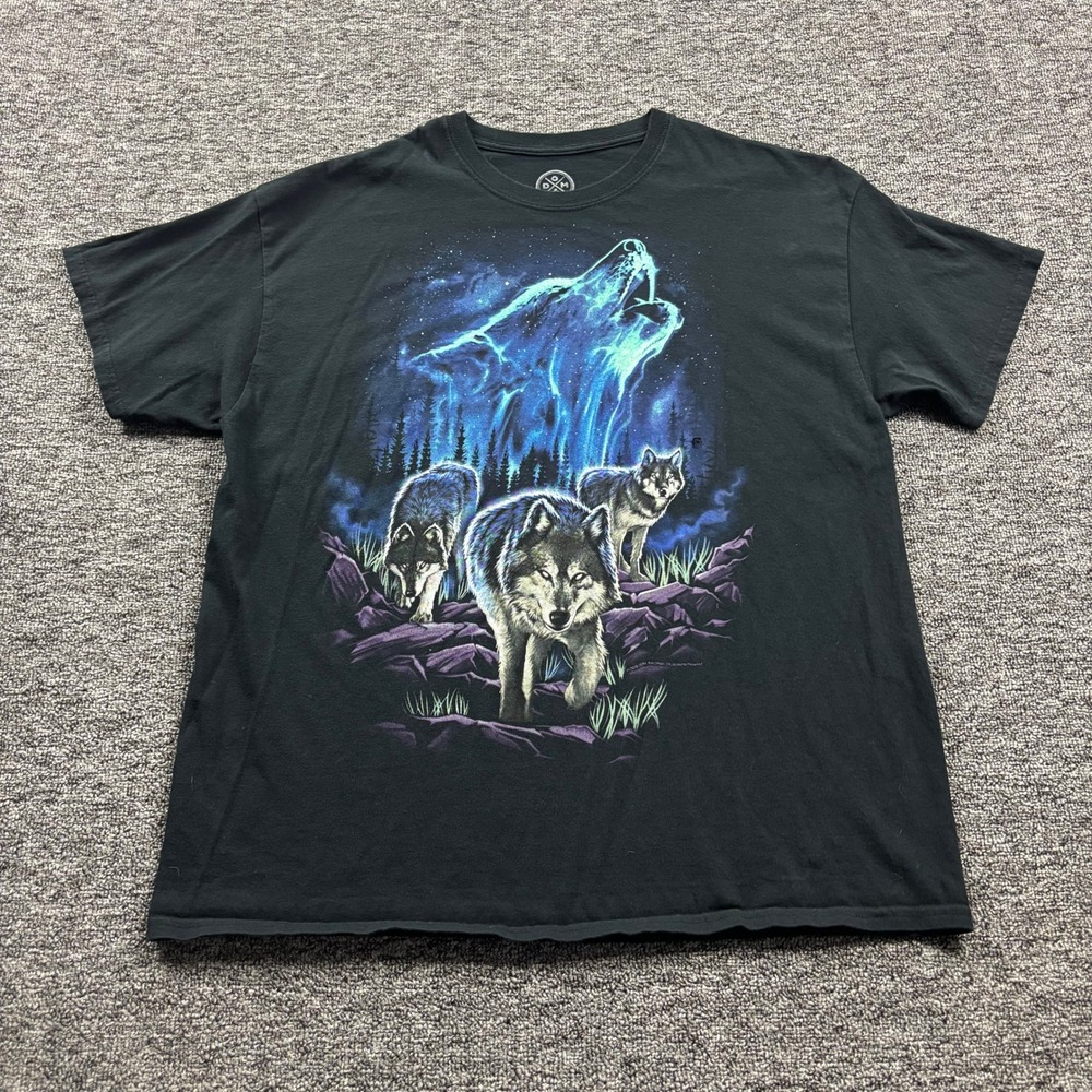 ODM Three Howling Wolves Nature Graphic Black T-Shirt Mens Size XL